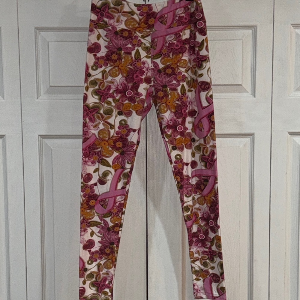 Lularoe breast cancer floral awareness leggings